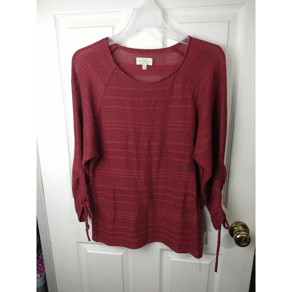 Lucky Brand Woman M Burgundy Sweater Gather Sleeve Lightweight Pullover